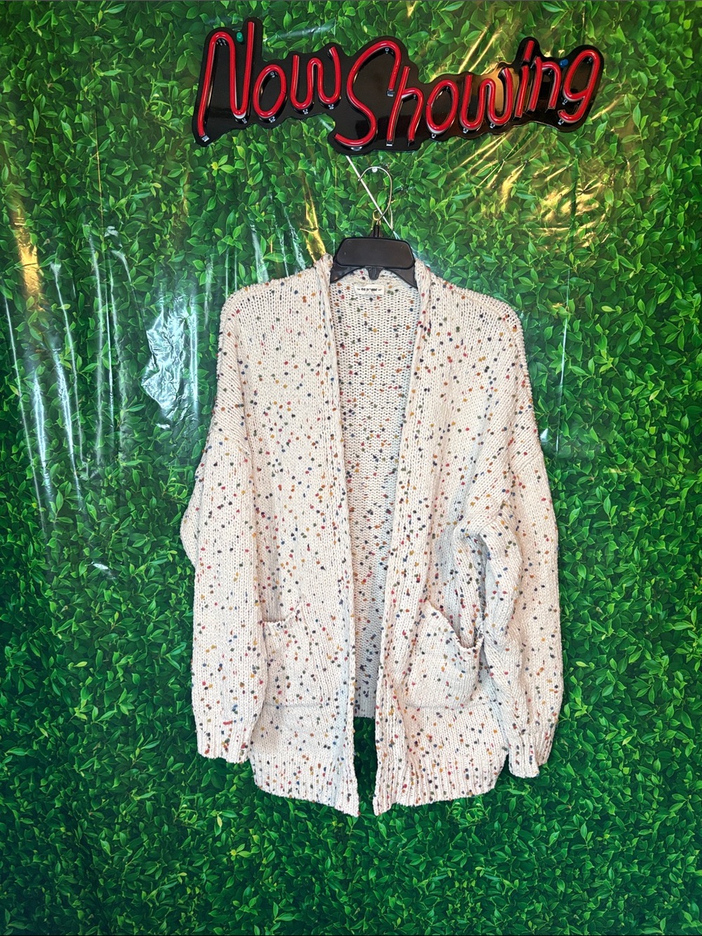 eesome Cream Speckled Open-Front Teddy Cardigan Jacket